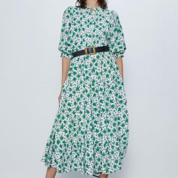 zara green floral maxi dress